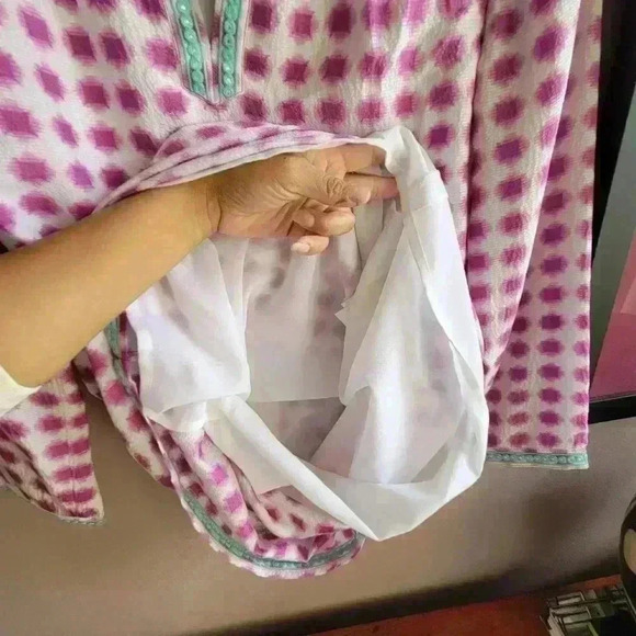 Vineyard Vines Pink Polka Dots Tie Dye Patterned Shift Women's Dress Size 0 Silk - Picture 8 of 11